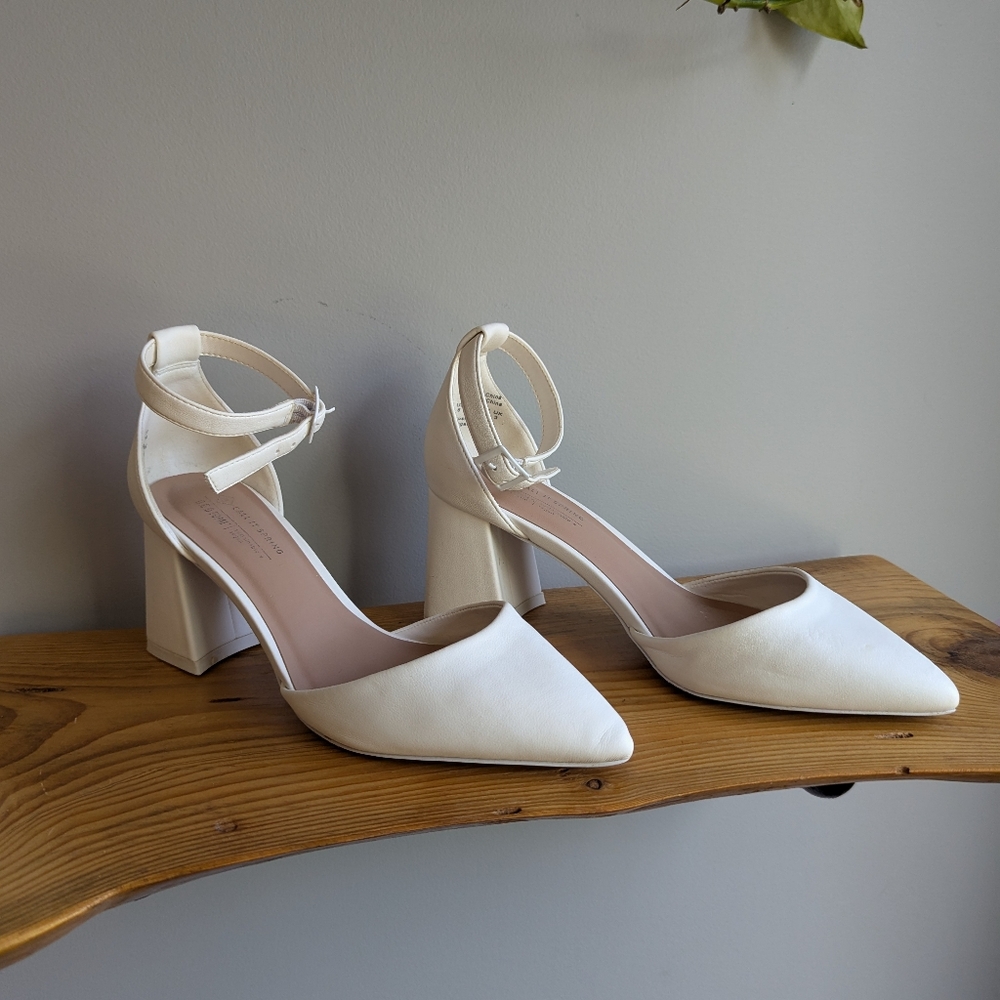 Elegant White Block Heel Women's Shoes